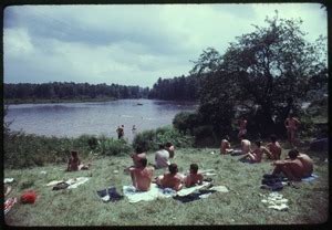 Nude sunbathers on the grass during the Woodstock Festival